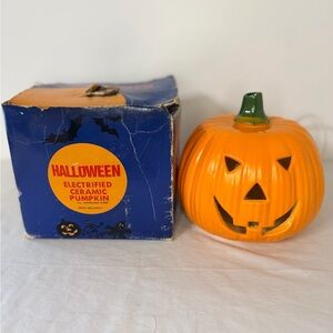 Vintage Ceramic Jack O Lantern Electric Halloween Pumpkin w/ Original Box